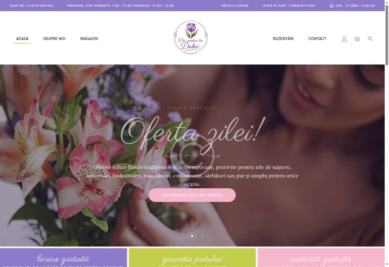 Captură reală a site-ului Florăria Dubei