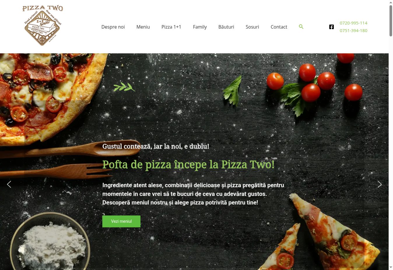 Captură reală a site-ului Pizza Two
