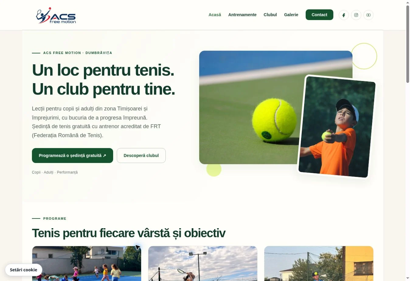 Captură a noii pagini principale ACS FREE MOTION